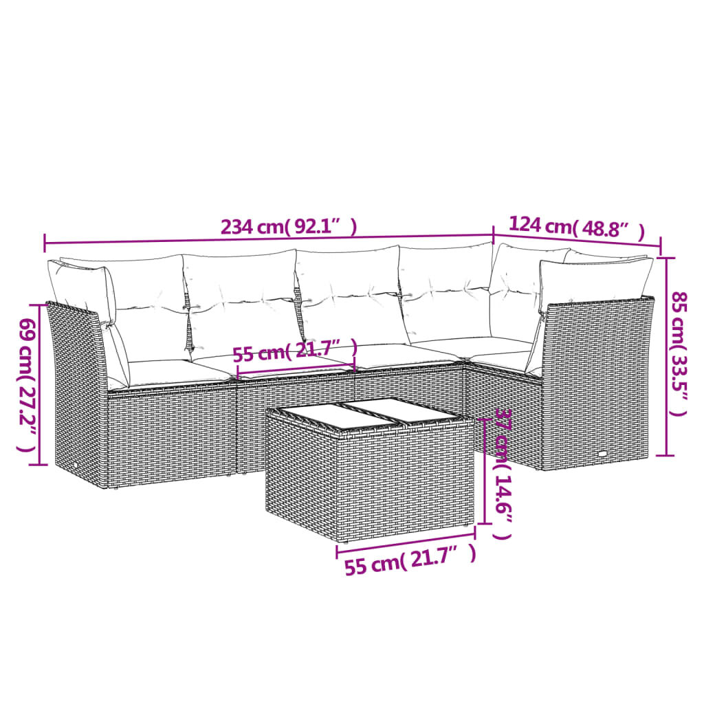 vidaXL 6 Piece Garden Sofa Set with Cushions Beige Poly Rattan