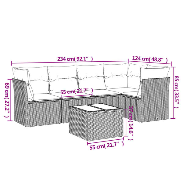 vidaXL 6 Piece Garden Sofa Set with Cushions Beige Poly Rattan