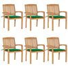 vidaXL Stacking Garden Chairs with Cushions 6 pcs Solid Teak Wood
