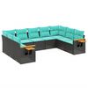 vidaXL 9 Piece Garden Sofa Set with Cushions Black Poly Rattan