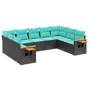 vidaXL 9 Piece Garden Sofa Set with Cushions Black Poly Rattan