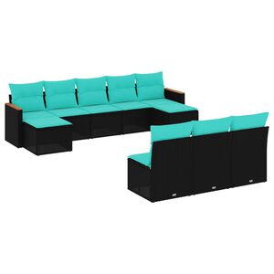 vidaXL 10 Piece Garden Sofa Set with Cushions Black Poly Rattan