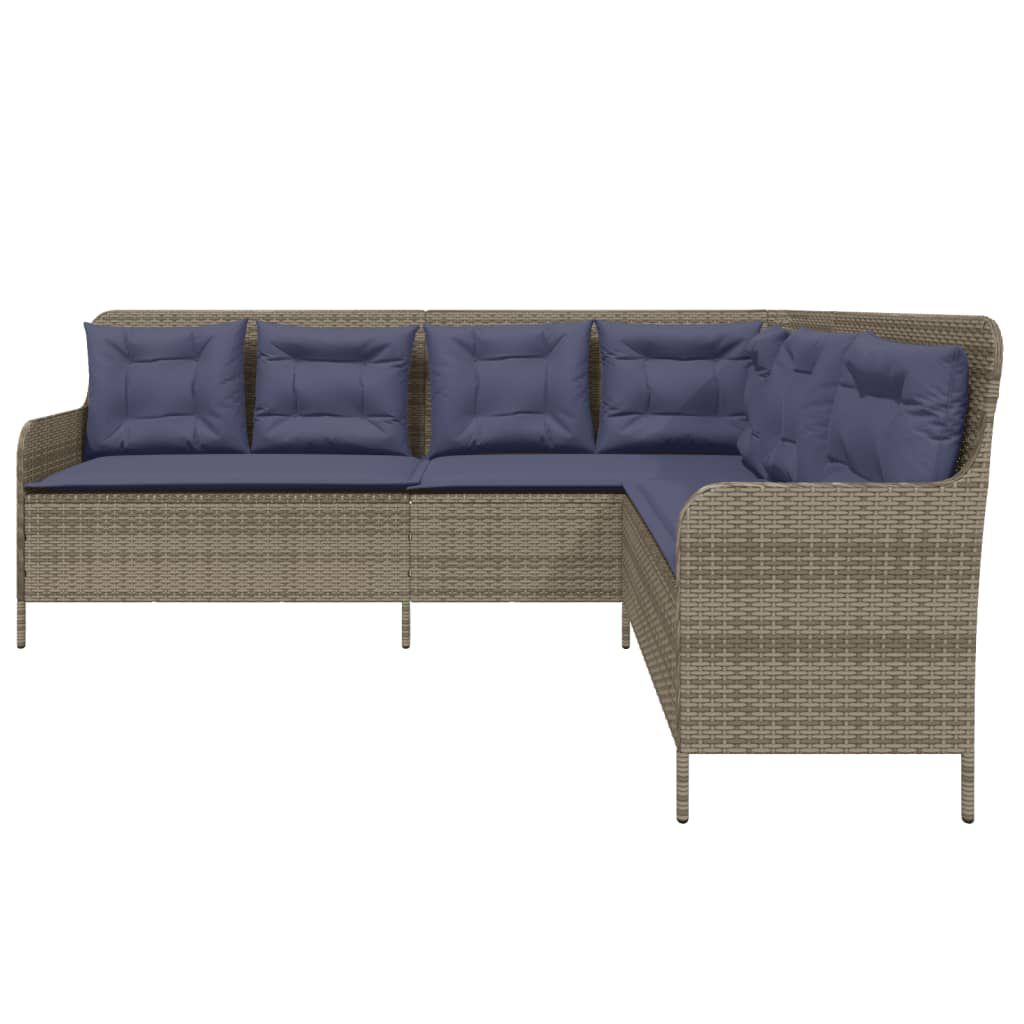 vidaXL Garden Sofa with Cushions L-Shaped Grey Poly Rattan