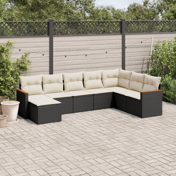vidaXL 8 Piece Garden Sofa Set with Cushions Black Poly Rattan