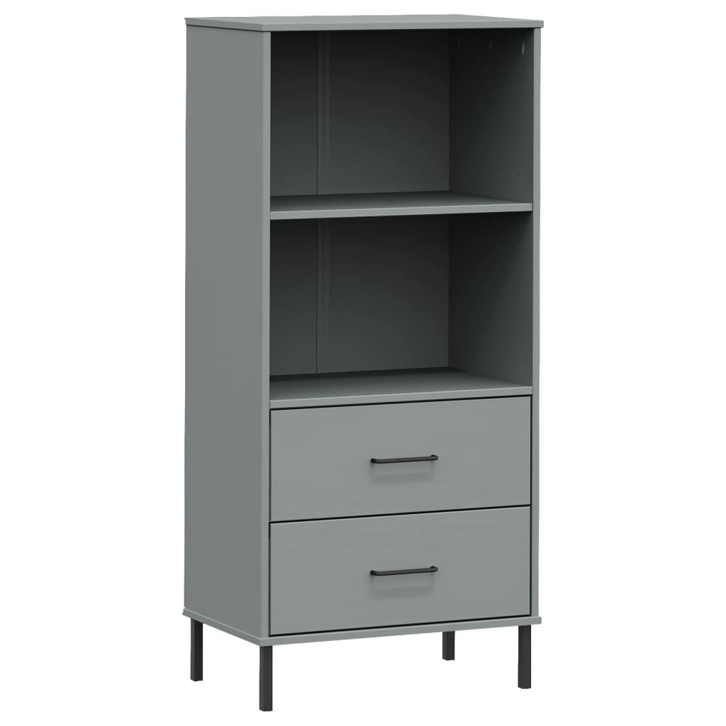 vidaXL Bookcase with 2 Drawers Grey 60x35x128.5 cm Solid Wood OSLO