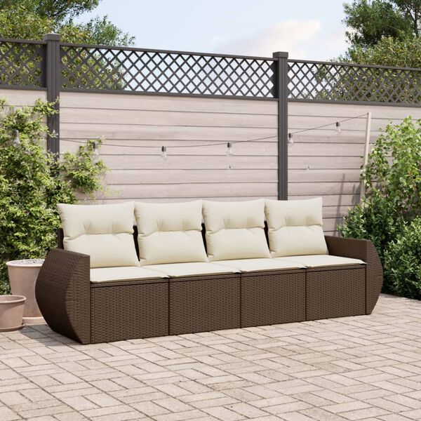 vidaXL 4 Piece Garden Sofa Set with Cushions Brown Poly Rattan