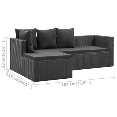 vidaXL 4 Piece Garden Lounge Set Black with Cushions Poly Rattan