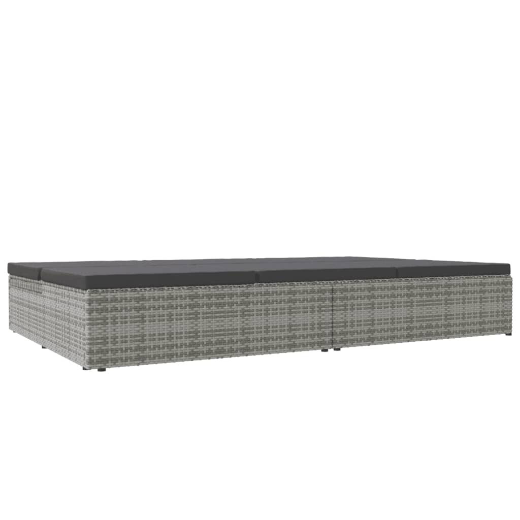 vidaXL Convertible Sun Bed with Cushions Poly Rattan Dark Grey