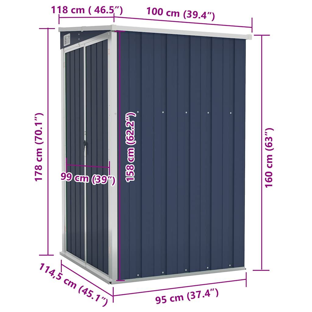 vidaXL Wall-mounted Garden Shed Anthracite 118x100x178 cm Steel