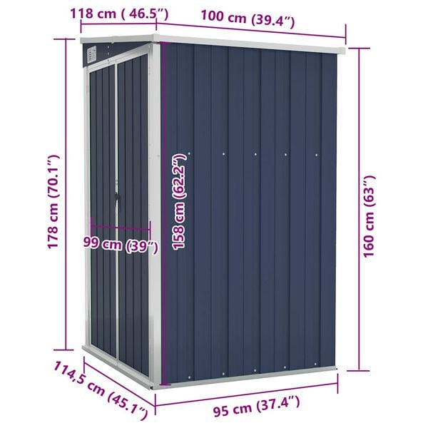 vidaXL Wall-mounted Garden Shed Anthracite 118x100x178 cm Steel
