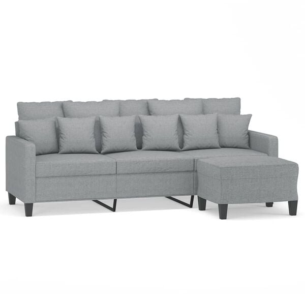 vidaXL 3-Seater Sofa with Footstool Light Grey 180 cm Fabric