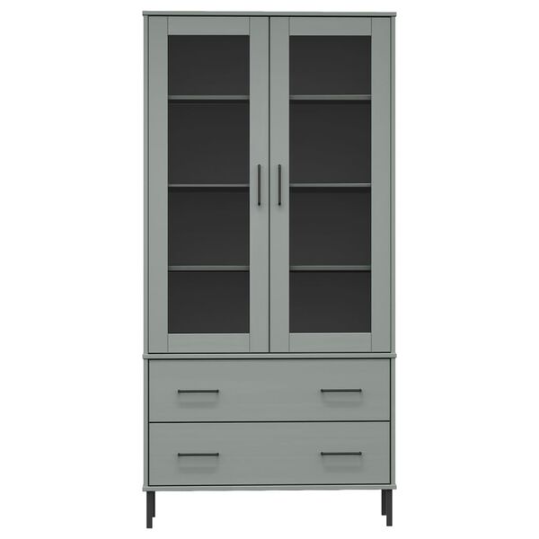 vidaXL Bookcase with Metal Legs Grey 85x35x172.5 cm Solid Wood OSLO