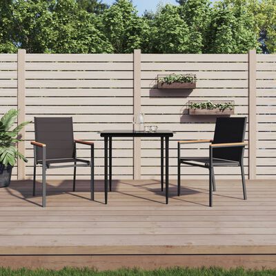 vidaXL 3 Piece Garden Dining Set Black Textilene and Steel