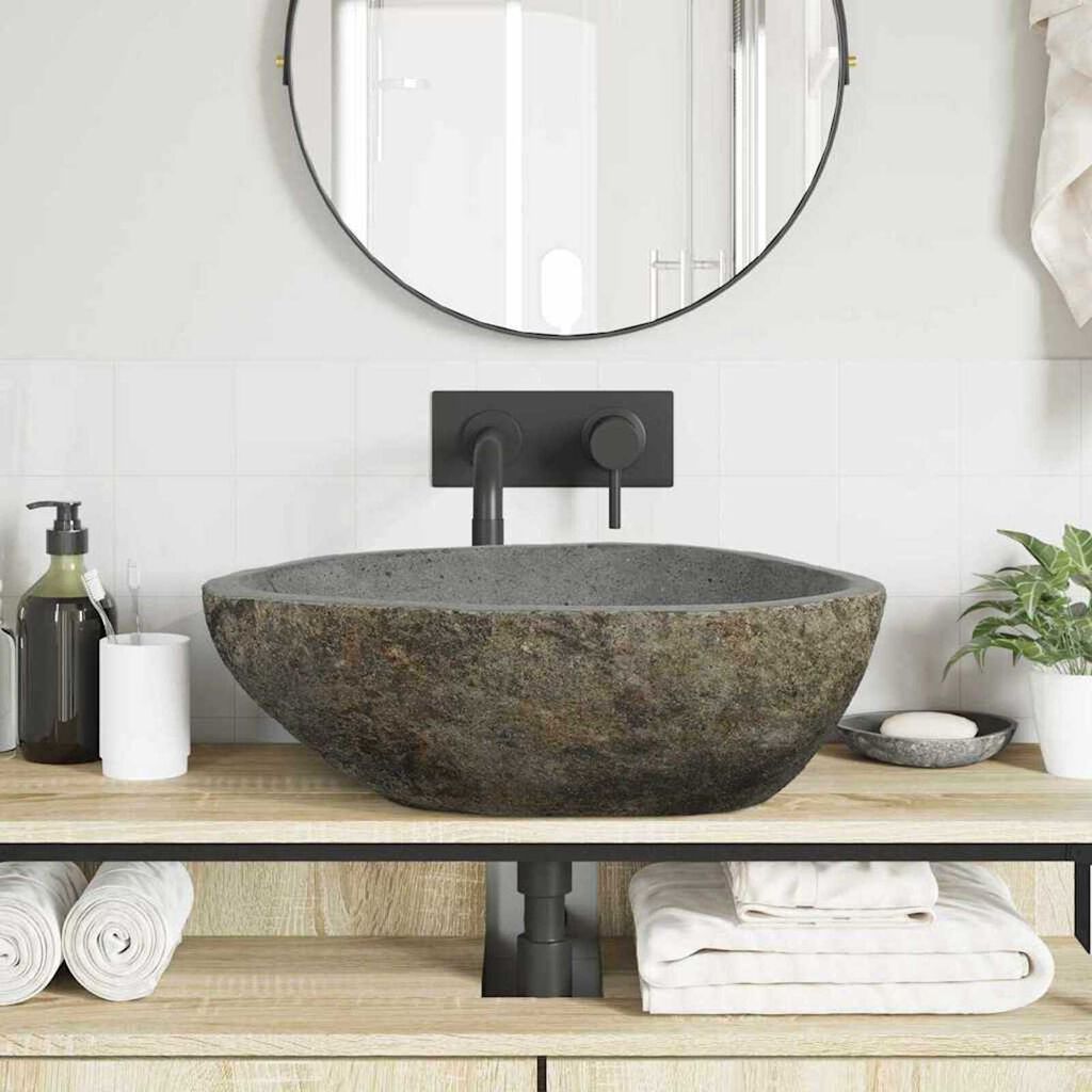 vidaXL Basin Light grey (46-52) x (35-40) x 15 cm River stone