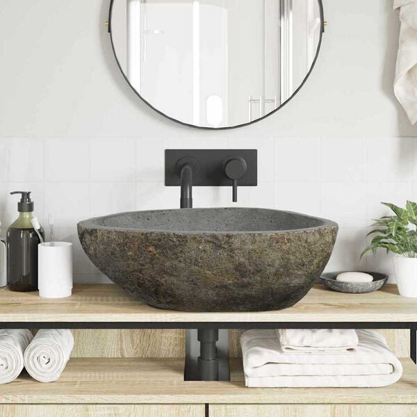 vidaXL Basin Light grey (46-52) x (35-40) x 15 cm River stone