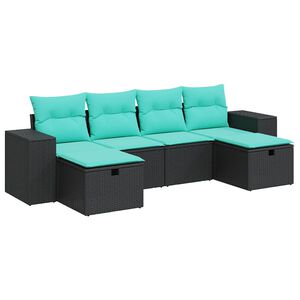 vidaXL 6 Piece Garden Sofa Set with Cushions Black Poly Rattan