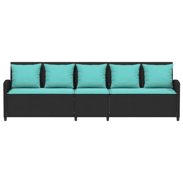 vidaXL Garden Sofa 5-Seater with Cushions Black Poly Rattan