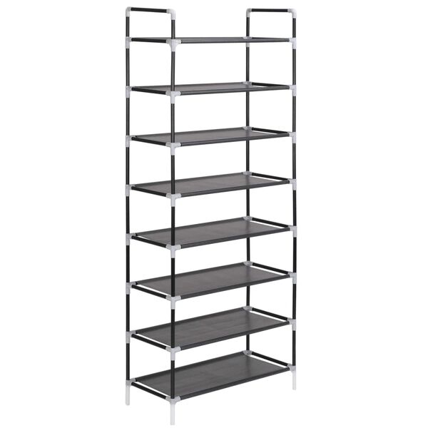 vidaXL Shoe Rack with 8 Shelves Metal and Non-woven Fabric Black