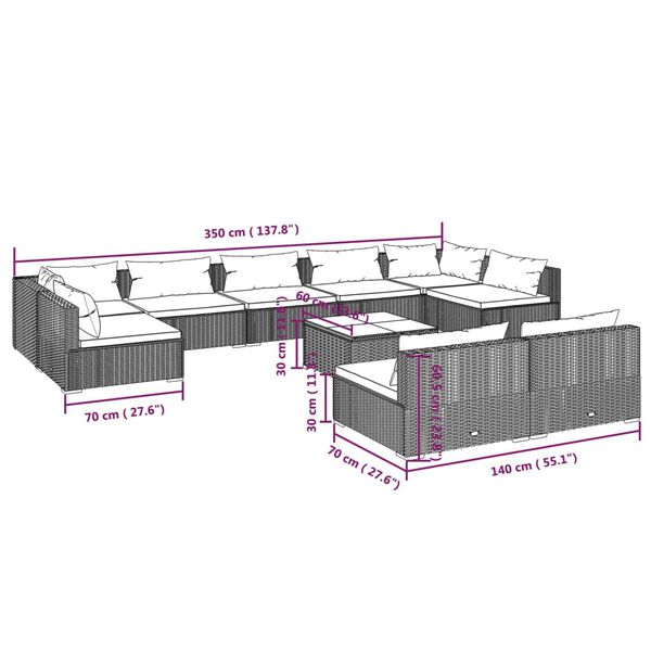 vidaXL 10 Piece Garden Lounge Set with Cushions Black Poly Rattan