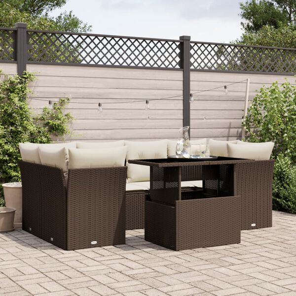 vidaXL 7 Piece Garden Sofa Set with Cushions Brown Poly Rattan