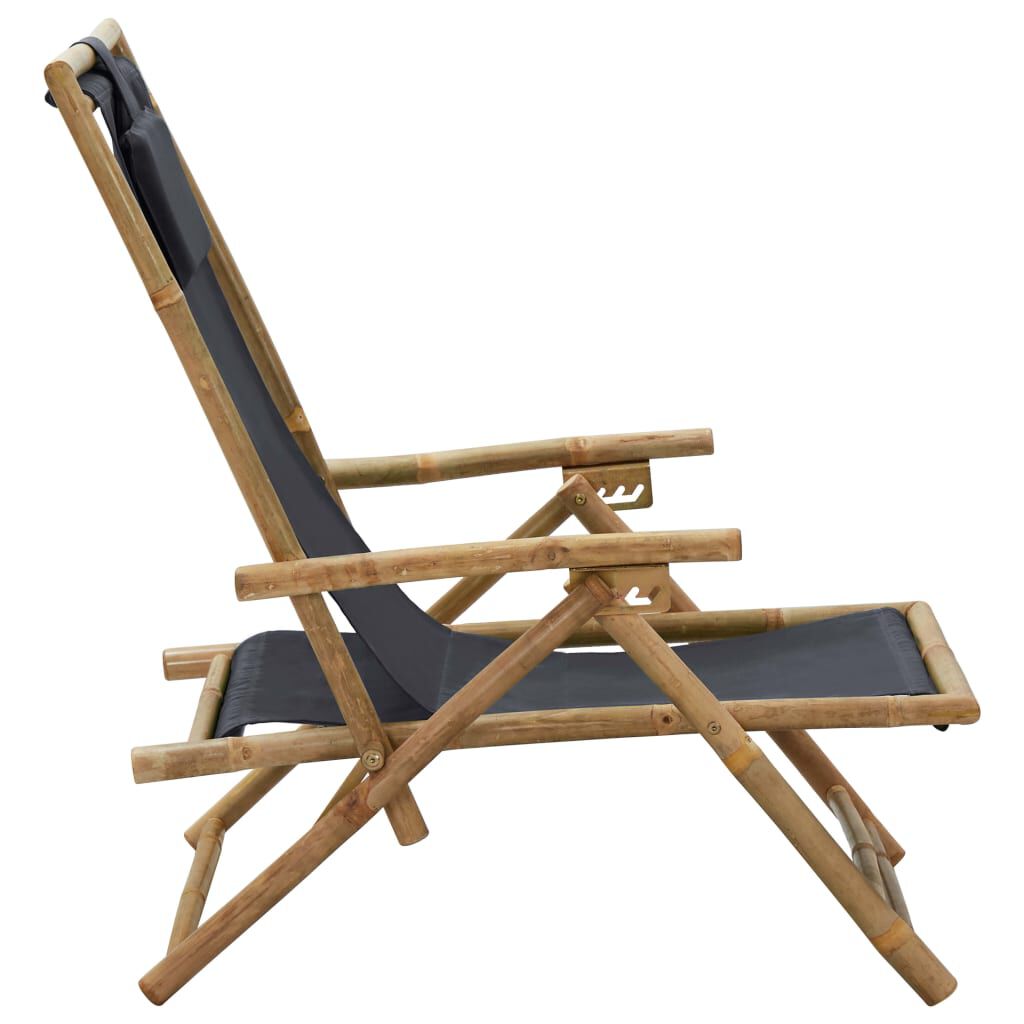 vidaXL Reclining Relaxing Chair Dark Grey Bamboo and Fabric