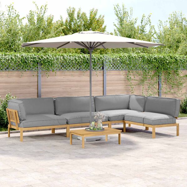 vidaXL Sofa Set with Cushion Plain Manual 5 pcs Grey Solid Acacia Wood