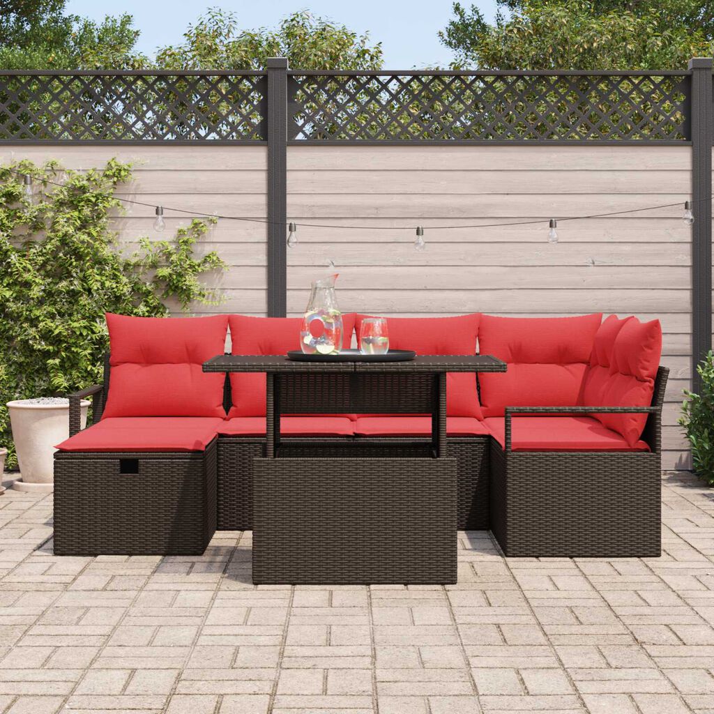 vidaXL Garden Sofa Set with Cushion 7 pcs Brown Poly rattan