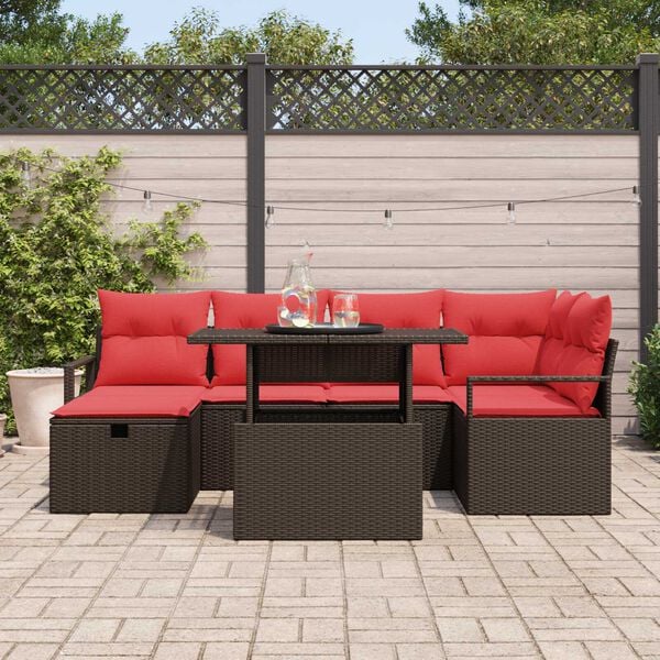 vidaXL Garden Sofa Set with Cushion 7 pcs Brown Poly rattan
