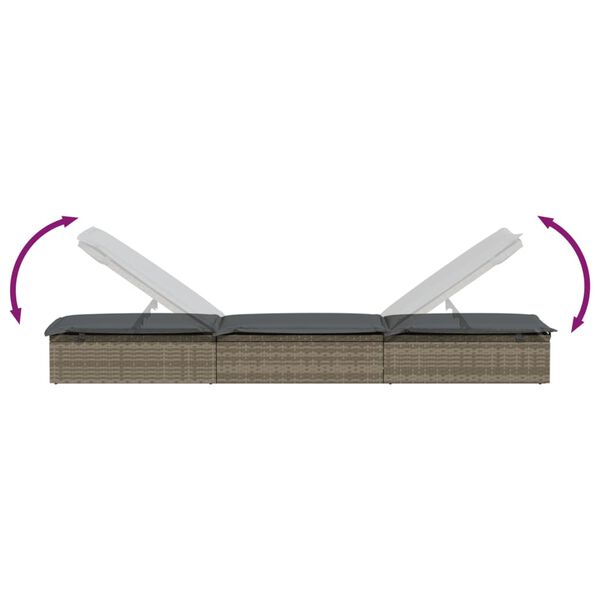 vidaXL Sunbed 1 pc with Table Grey Poly Rattan