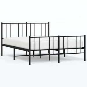vidaXL Metal Bed Frame without Mattress with Footboard Black 135x190cm
