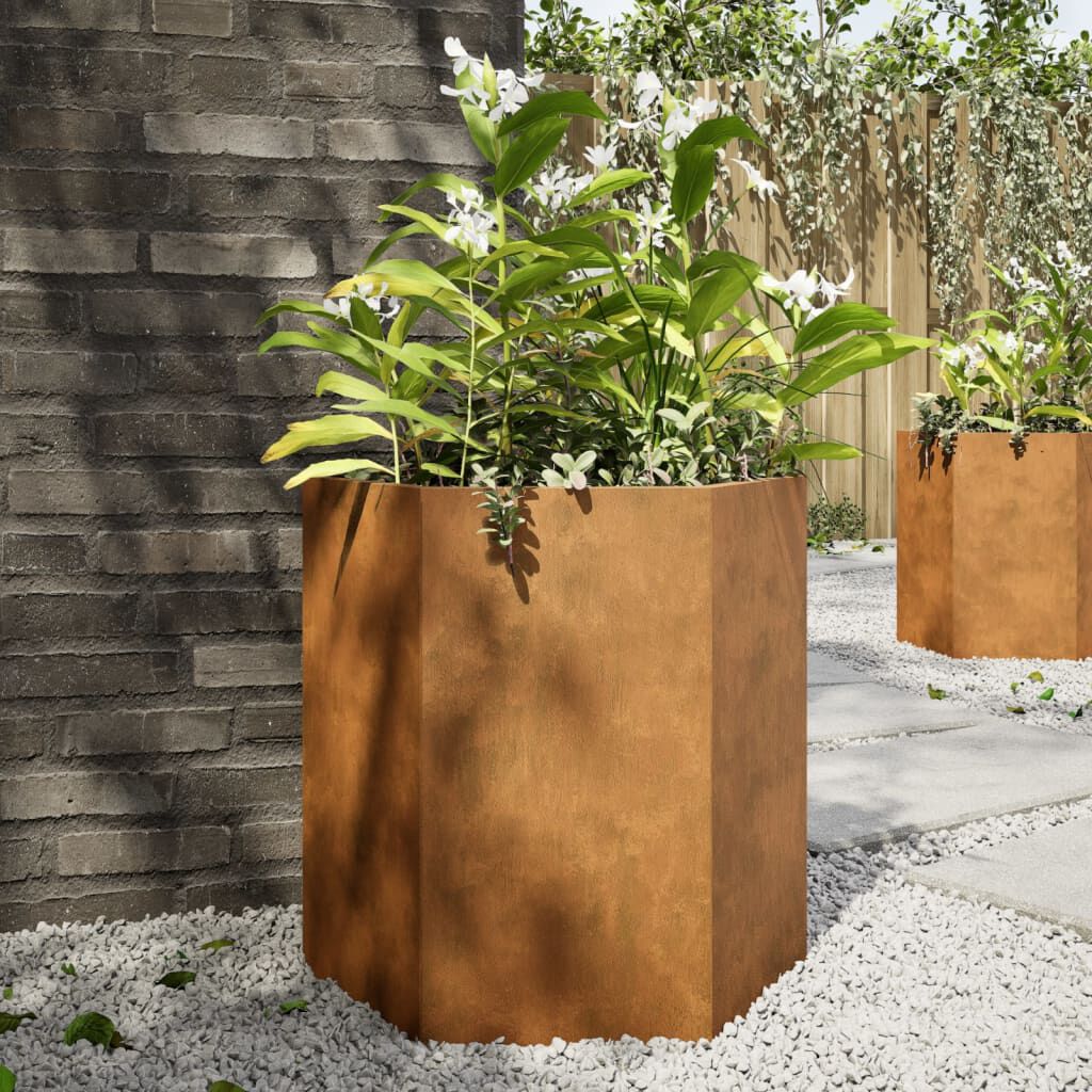vidaXL Garden Planters 2 pcs Hexagon 46x40x45 cm Weathering Steel
