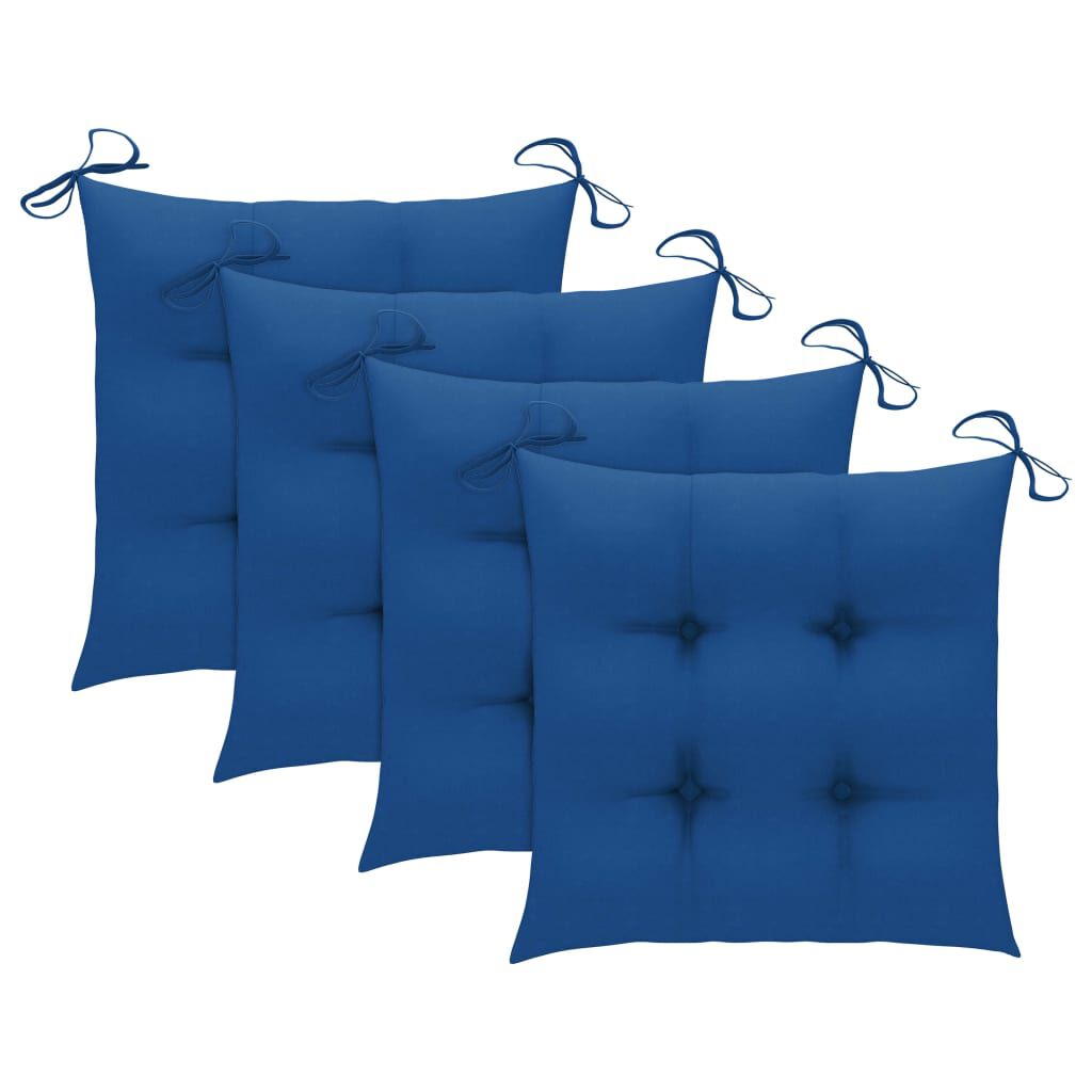 vidaXL Garden Chairs with Blue Cushions 4 pcs Solid Teak Wood