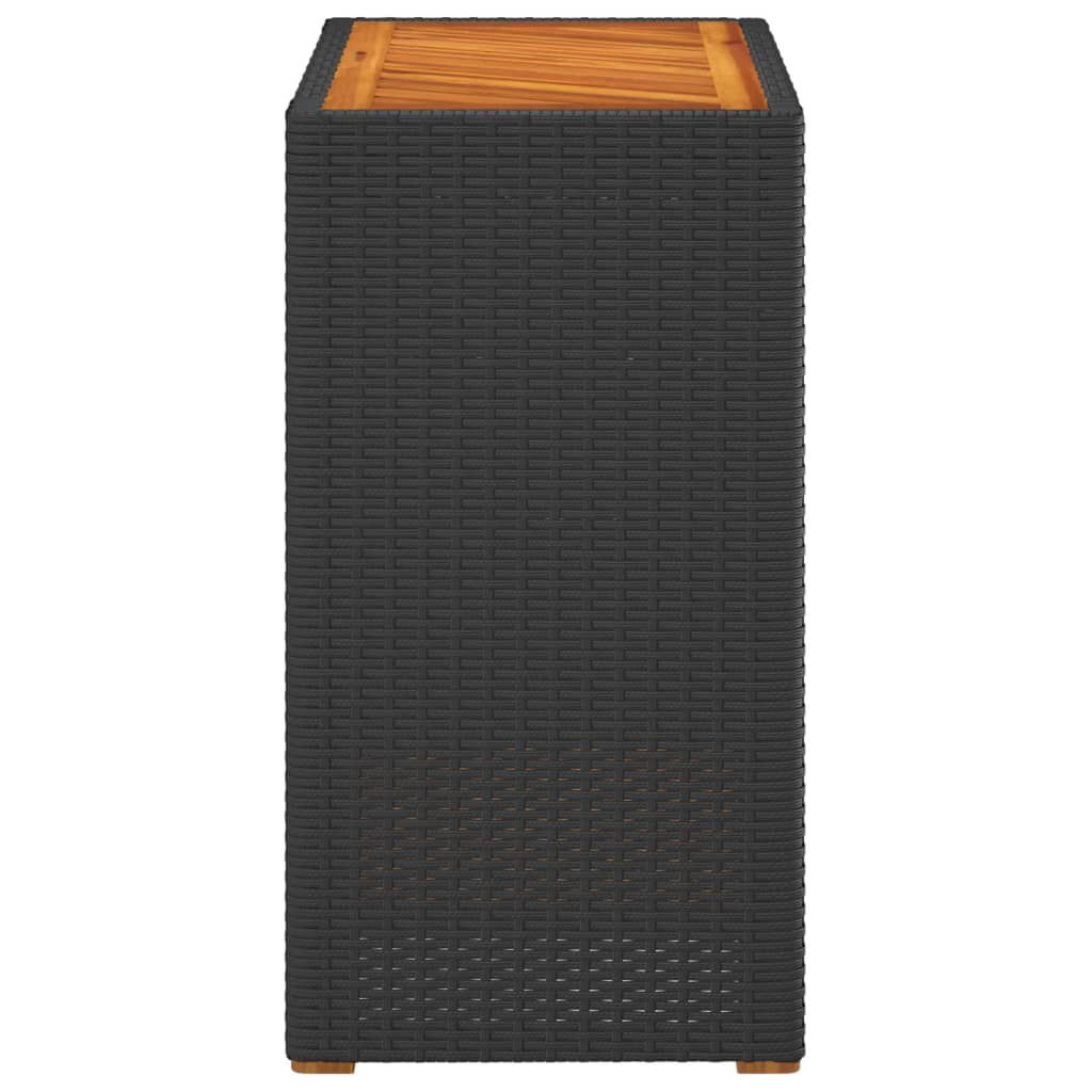 vidaXL Garden Side Table with Wooden Top Black 60x40x75 cm Poly Rattan