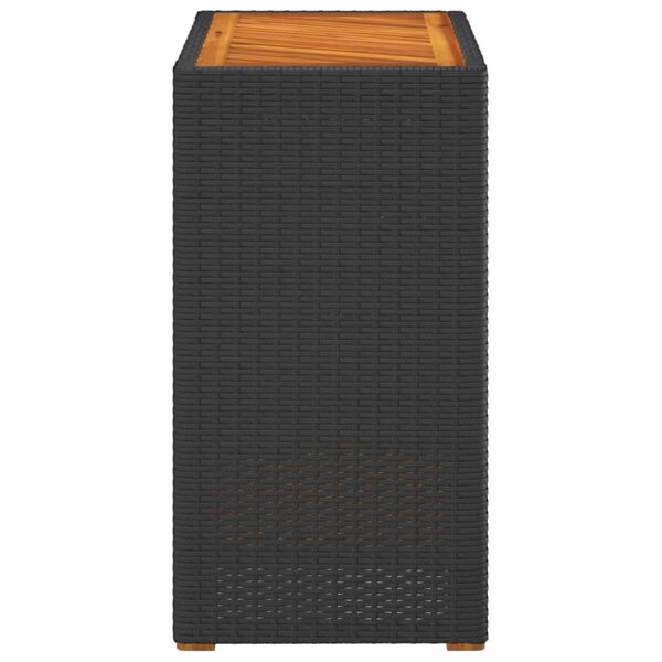 vidaXL Garden Side Table with Wooden Top Black 60x40x75 cm Poly Rattan