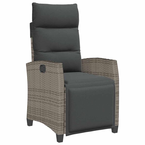 vidaXL Reclining Garden Chair with Side Table Grey Poly Rattan
