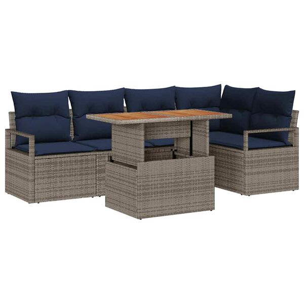 vidaXL Garden Dining Set with Cushion 6 pcs Grey and Navy