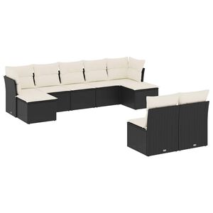 vidaXL 9 Piece Garden Sofa Set with Cushions Black Poly Rattan