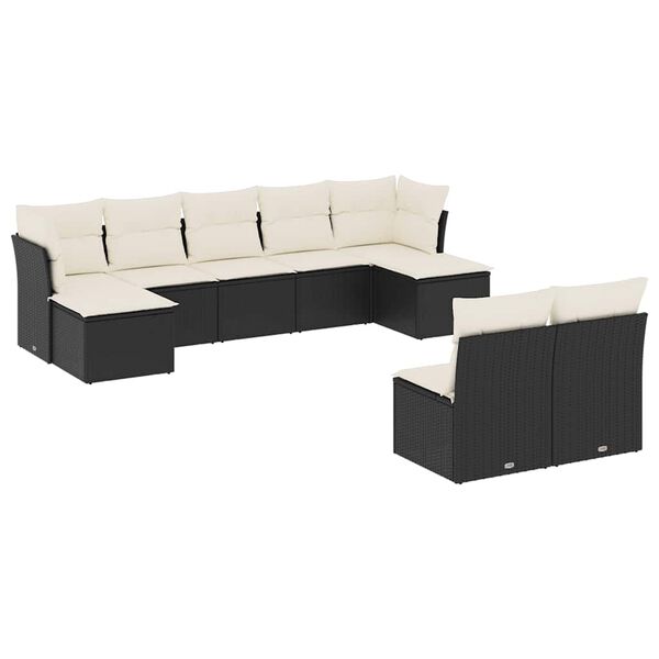 vidaXL 9 Piece Garden Sofa Set with Cushions Black Poly Rattan