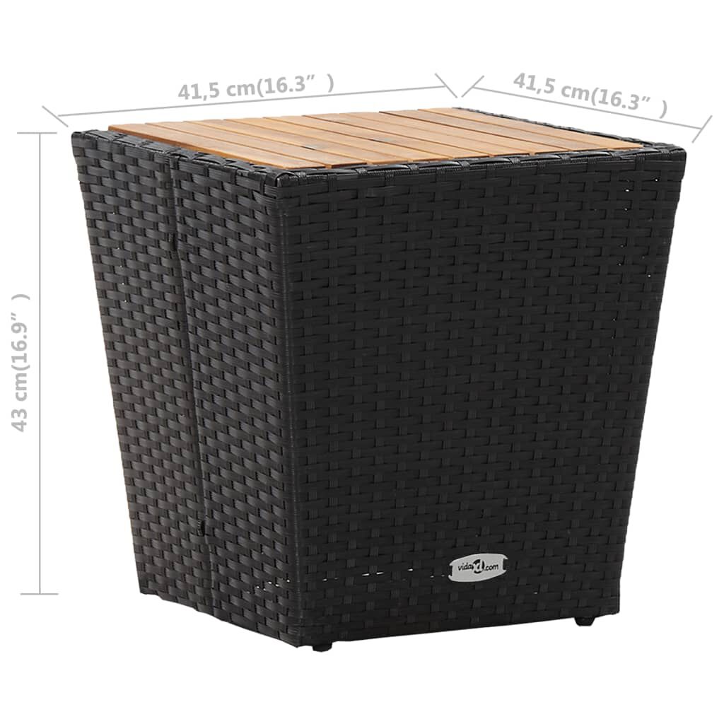 vidaXL Tea Table Black 41.5x41.5x43cm Poly Rattan and Solid Acacia Wood