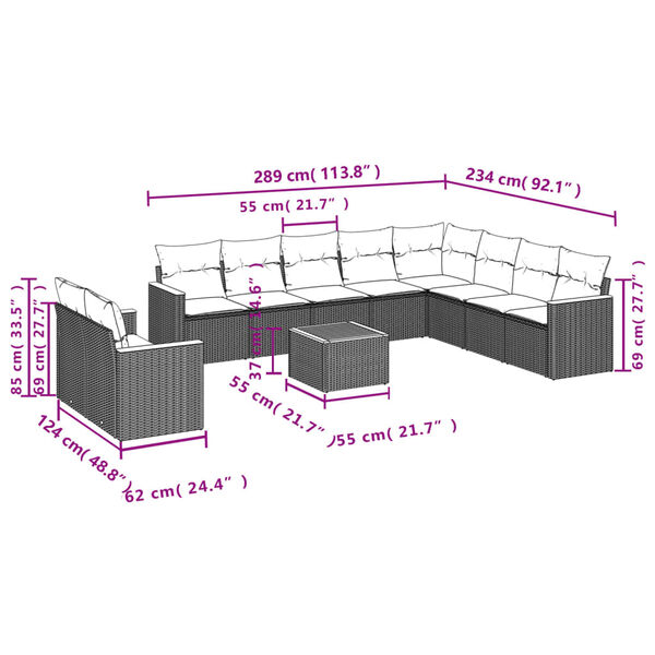 vidaXL 11 Piece Garden Sofa Set with Cushions Black Poly Rattan