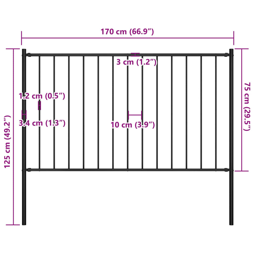 vidaXL Fence Panel with Posts Powder-coated Steel 1.7x0.75 m Black