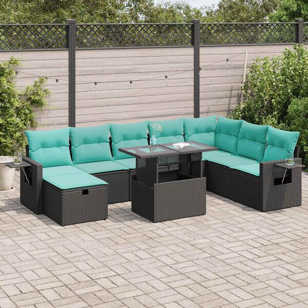 vidaXL 9 Piece Garden Sofa Set with Cushions Grey Poly Rattan Acacia