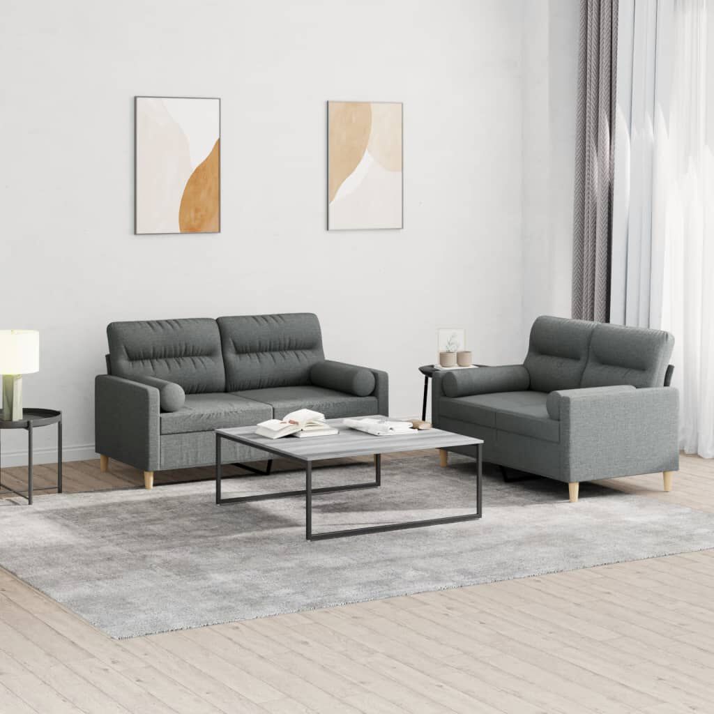 vidaXL 2 Piece Sofa Set with Pillows Dark Grey Fabric