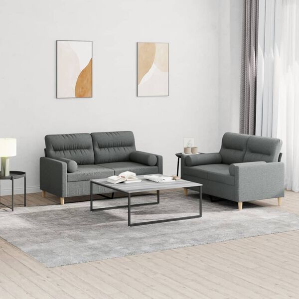 vidaXL 2 Piece Sofa Set with Pillows Dark Grey Fabric