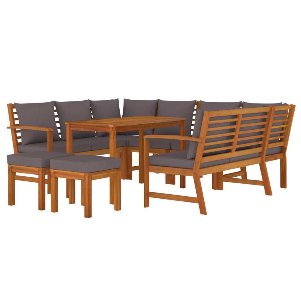 vidaXL 9 Piece Garden Dining Set with Cushions Solid Wood Acacia
