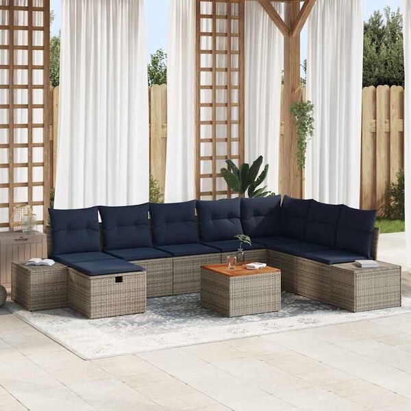 vidaXL Garden Sofa Set with Cushion 9 pcs Grey Poly rattan