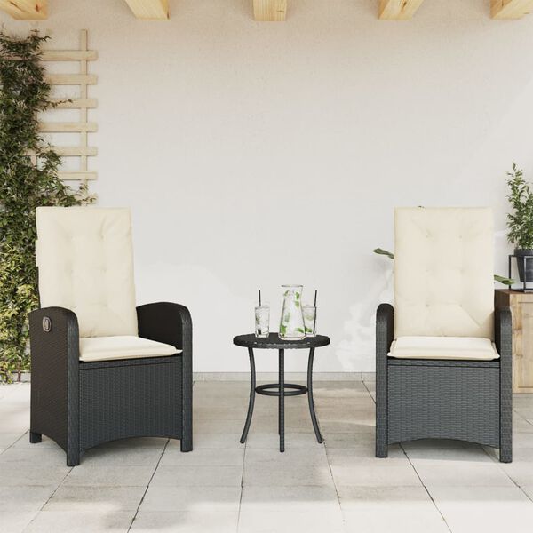 vidaXL Reclining Garden Chairs 2 pcs with Cushions Black Poly Rattan