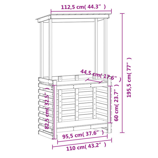 vidaXL Outdoor Bar Table with Roof 112.5x57x195.5 cm Solid Wood