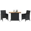 vidaXL 3 Piece Bistro Set with Cushions Black Poly Rattan