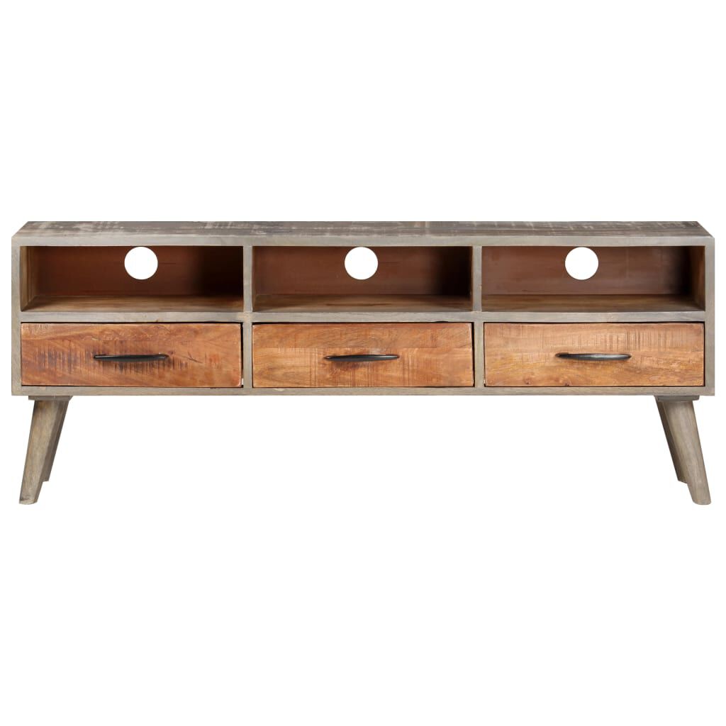 vidaXL TV Cabinet Grey 130x35x51 cm Solid Rough Mango Wood